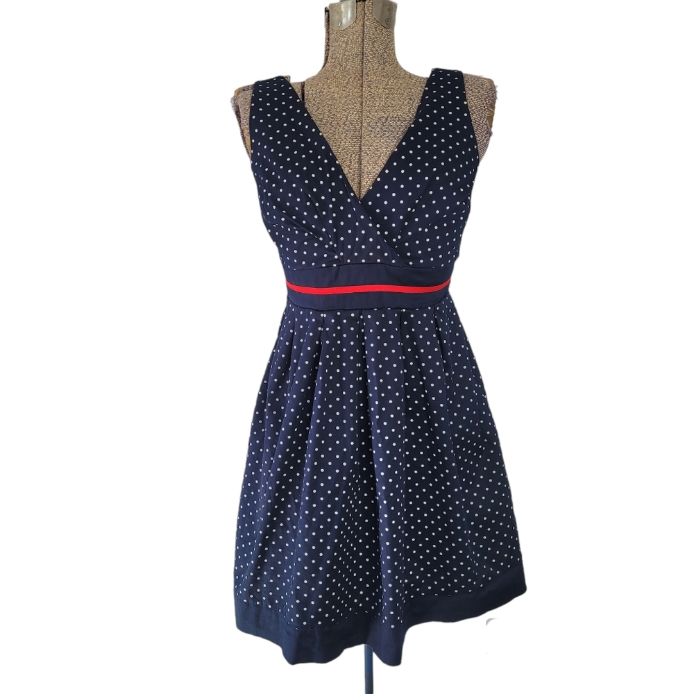 Navy blue and white polkadot summer dress size large